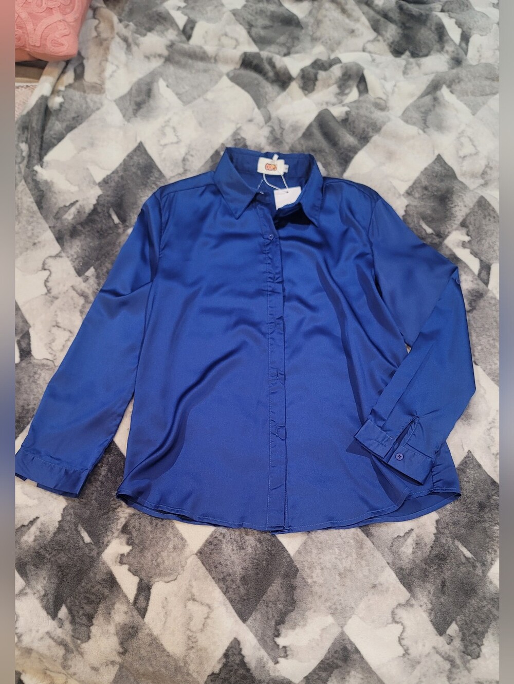 Satin Royal Blue Button-Up Blouse